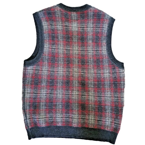 VTG Polo Sport Ralph Lauren Sportsman Wool Plaid Vest Mens Large Red Gray V Neck - Picture 3 of 7